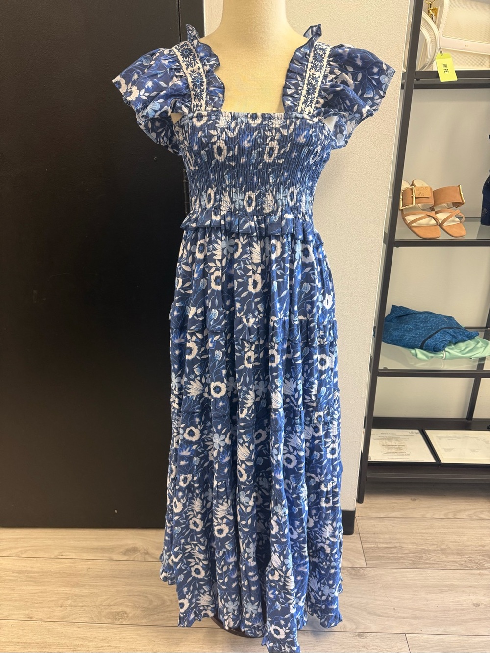 Sohana Blue Floral Smocked Maxi Dress